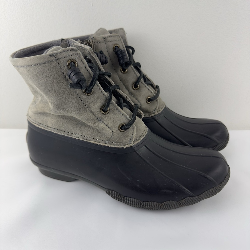 Sperry Women's Duck Boots Black Gray Waterproof Lace-Up Size 7 STS81732